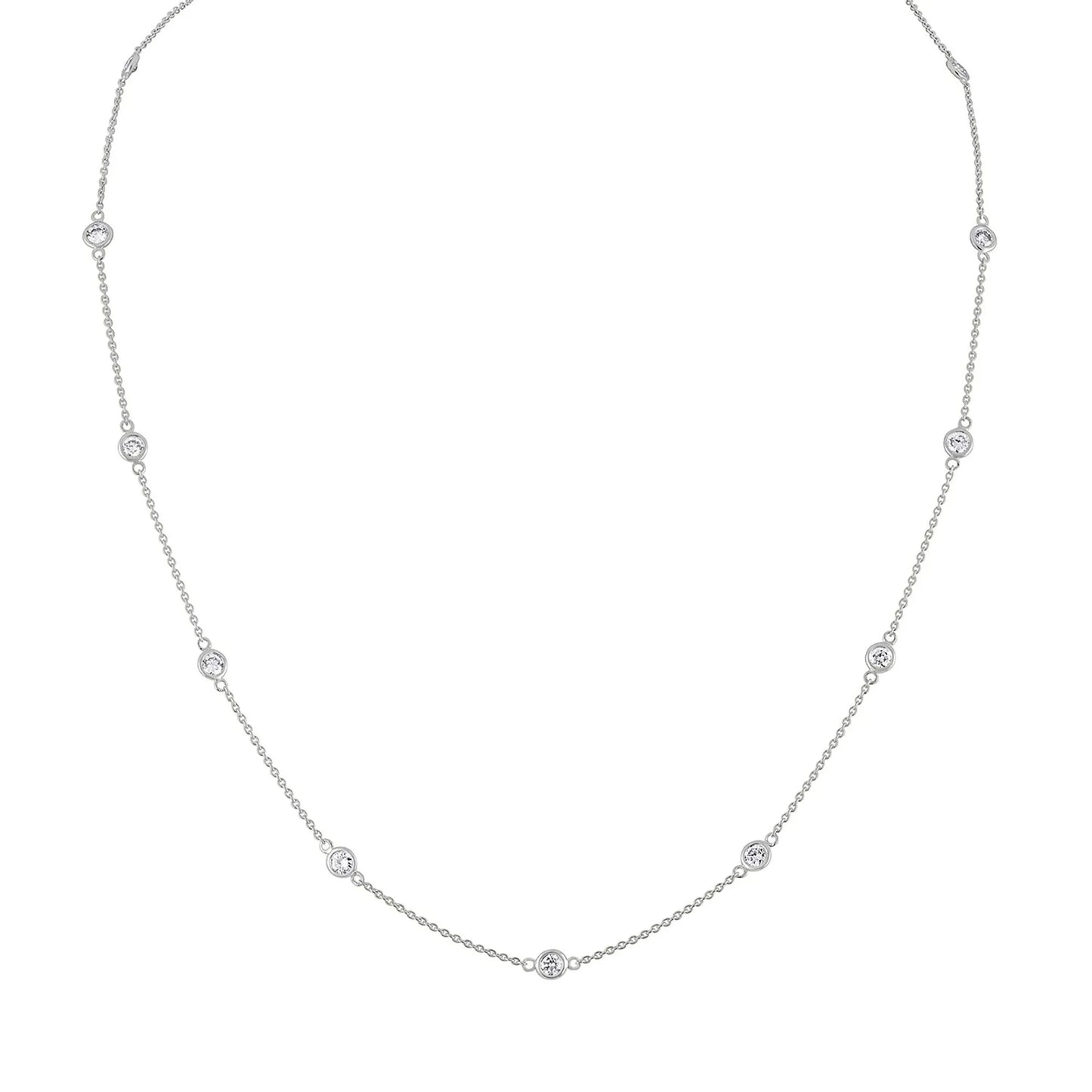 1 1/10 Carat Gold Diamond Station Necklace in 14k White Gold