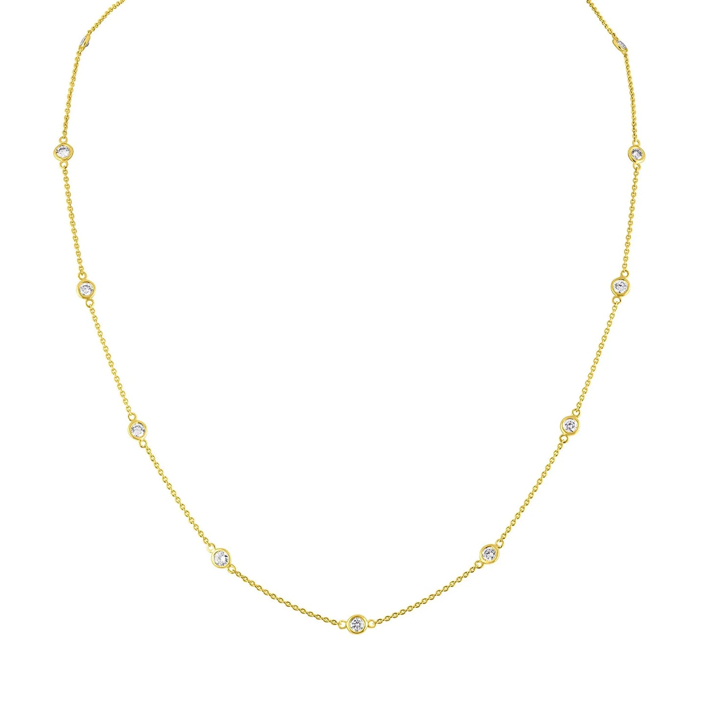 1 1/10 Carat Gold Diamond Station Necklace in 14k White Gold