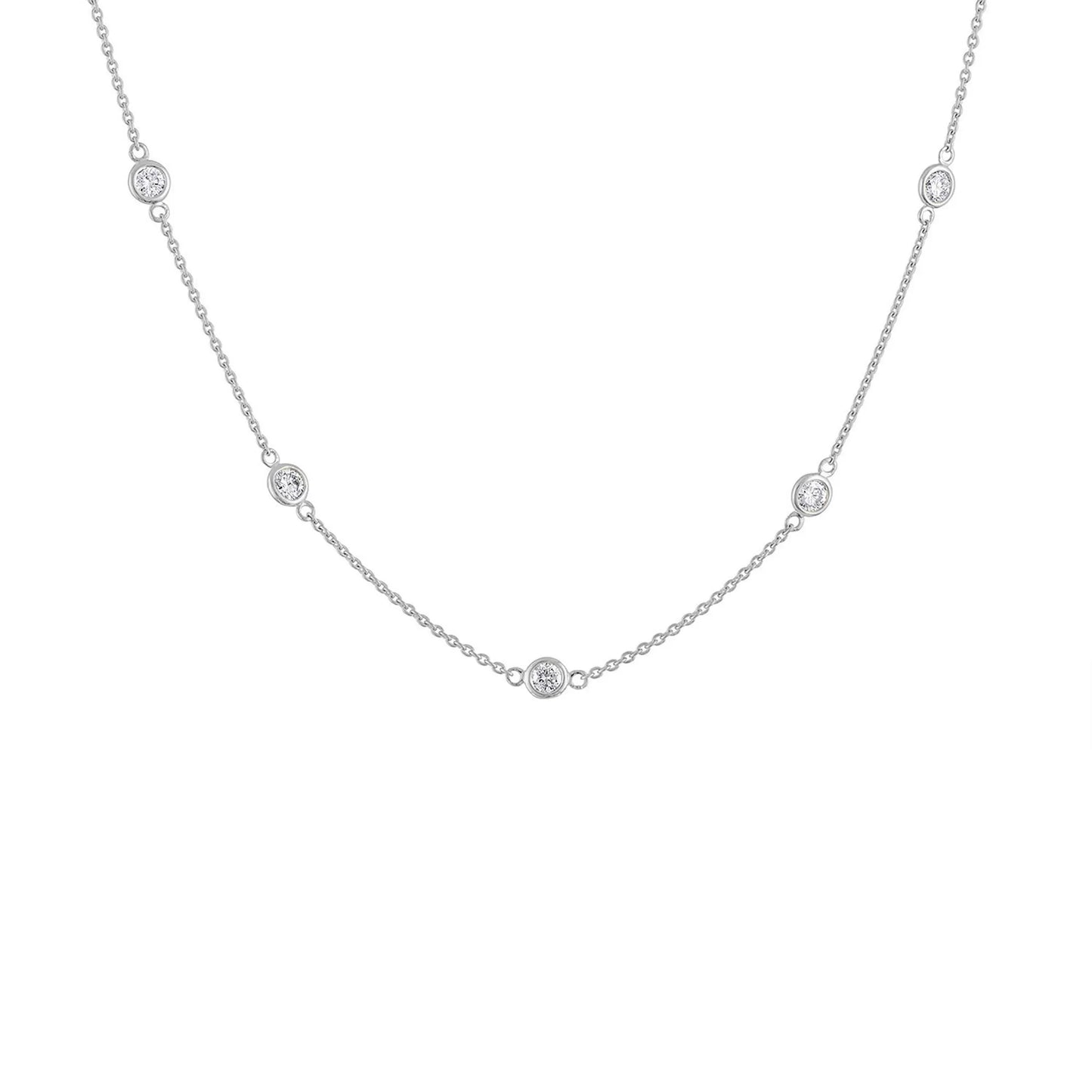1 1/10 Carat Gold Diamond Station Necklace in 14k White Gold