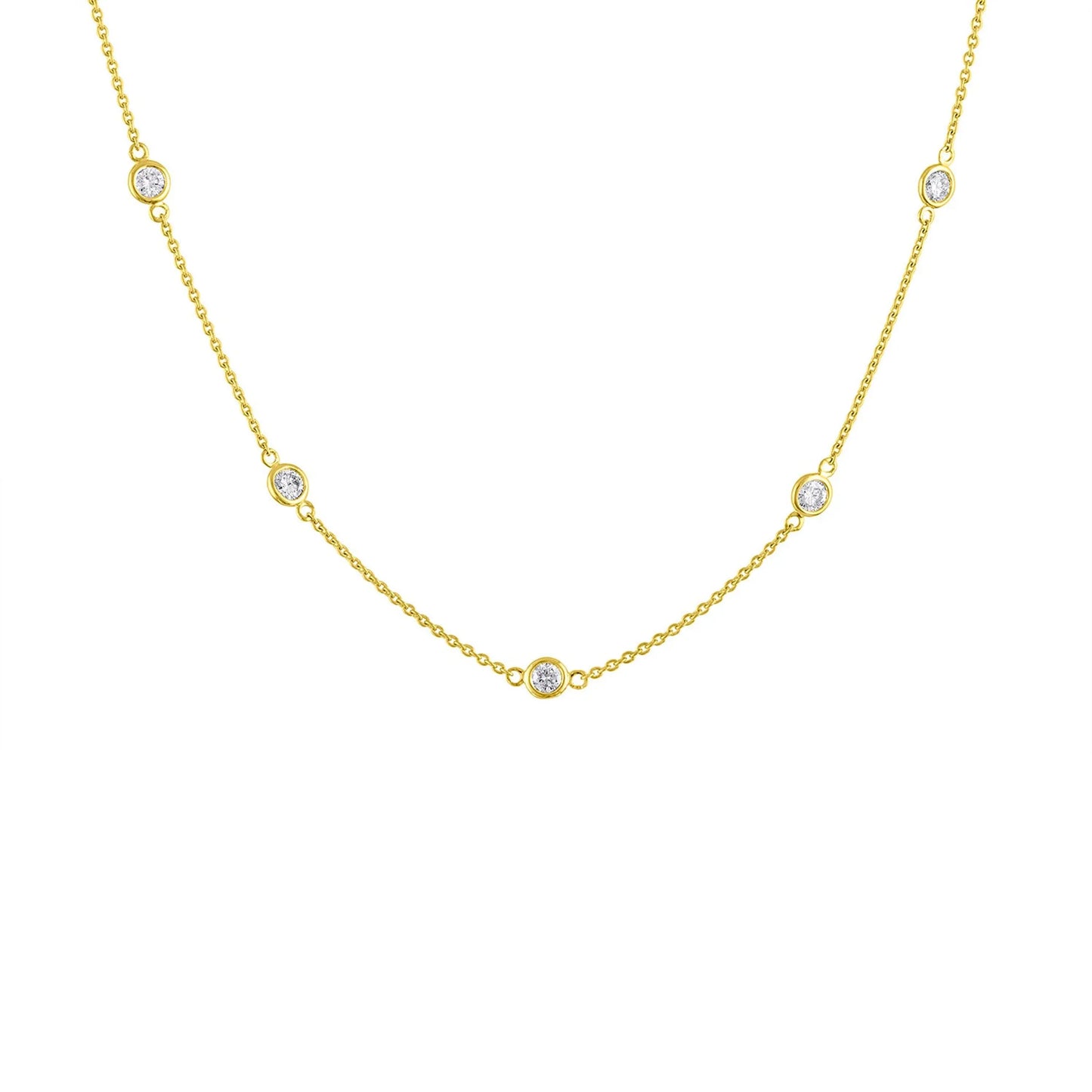 1 1/10 Carat Gold Diamond Station Necklace in 14k White Gold