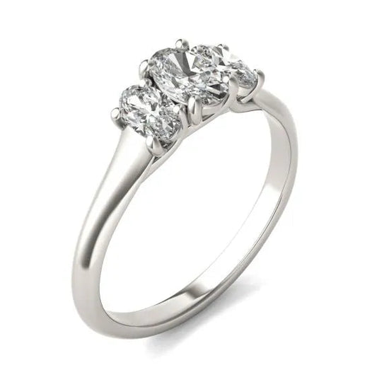 1 Carat Oval Diamond Three Stone Engagement Ring 14K White Gold