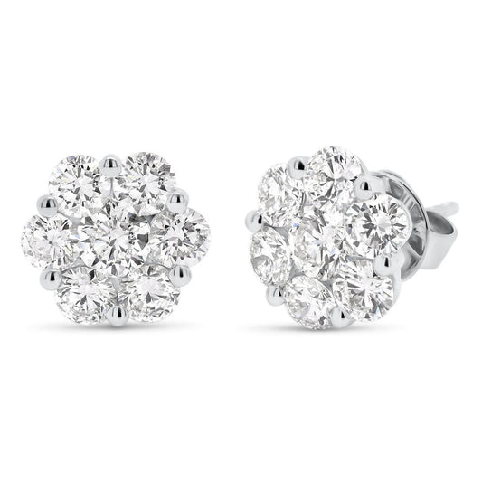2 Carat Diamond Floral Cluster Stud Earrings in 14kt White Gold