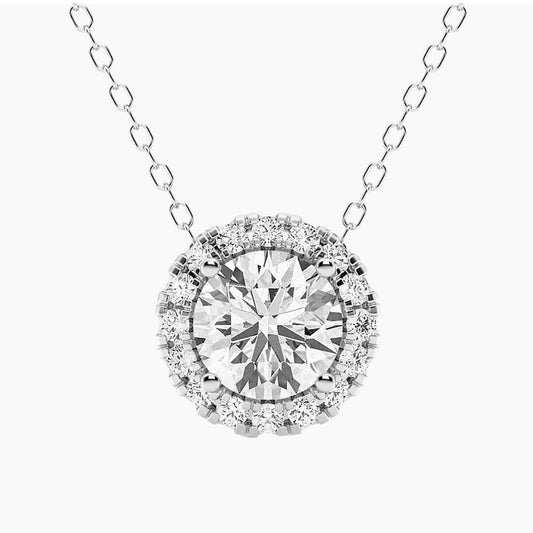 2 Carat Diamond Halo Pendant Necklace in 14kt White Gold