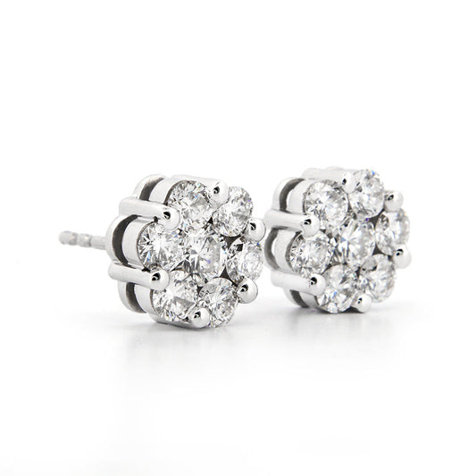 2 Carat Diamond Floral Cluster Stud Earrings in 14kt White Gold