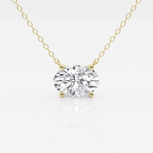 Oval Diamond Solitaire Pendant In White or Yellow Gold