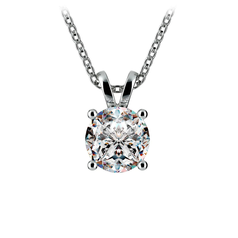 2 Carat Prong Set Round Solitaire Diamond Pendant in 14K White or Yellow Gold