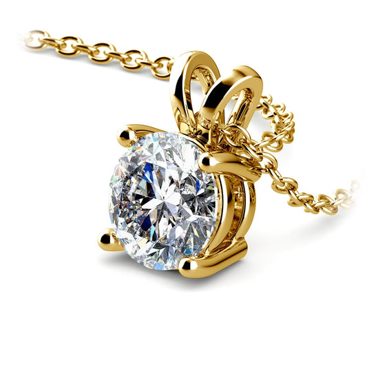 1 1/2 Carat Prong Set Round Diamond Pendant In White or Yellow Gold